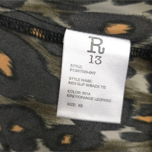 R13 Midi Slip Dress With Back Tie Grey Orange Leopard - Picture 11 of 16